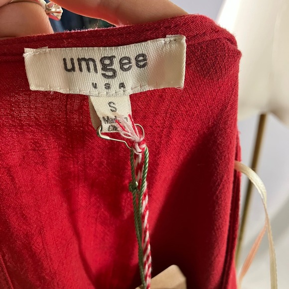 Umgee USA Red Linen Blend Tiered Mini Dress Short Sleeve Casual Womens Small New - Picture 8 of 13